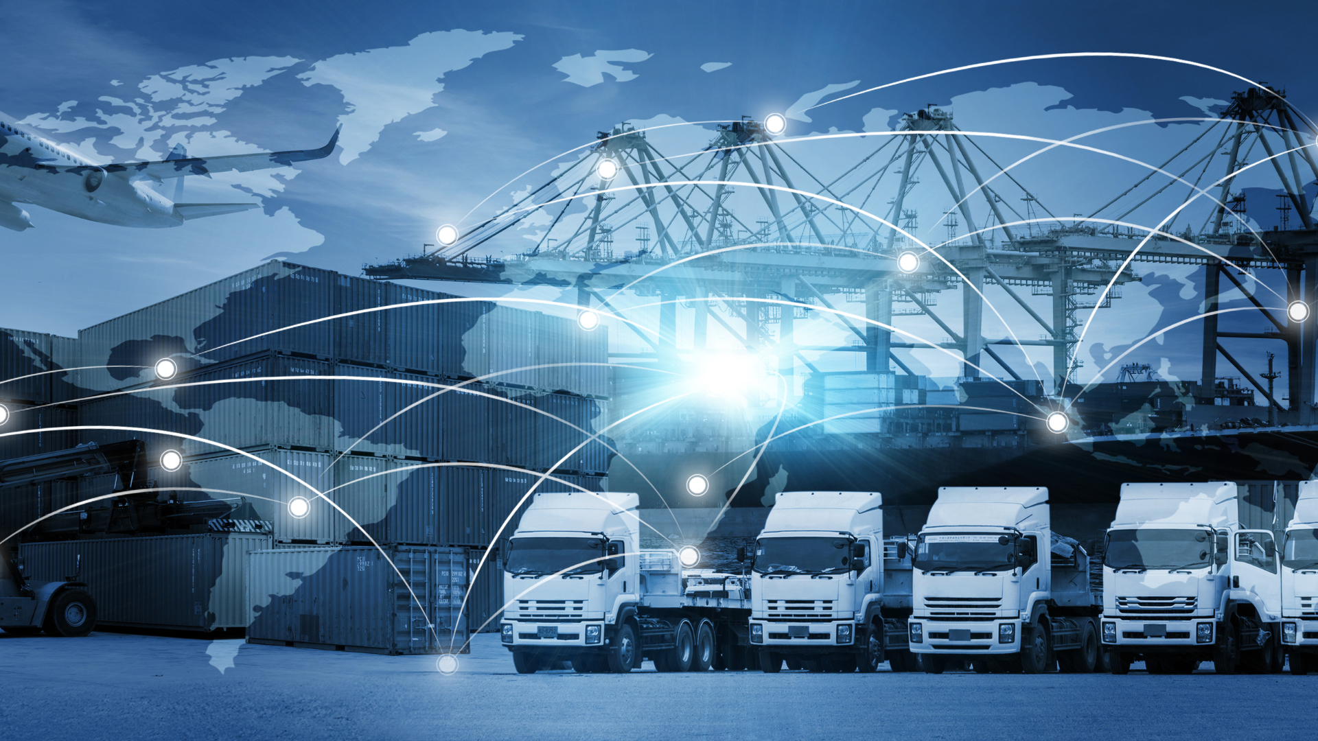 imagem com caminhões representando os desafios do setor logístico